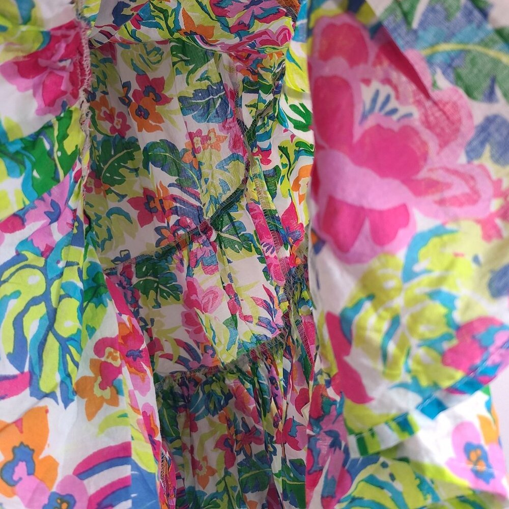 True Destinations Floral Off-Shoulder Bell Sleeve Pom Pom Hem Dress Sz XS - Picture 5 of 9
